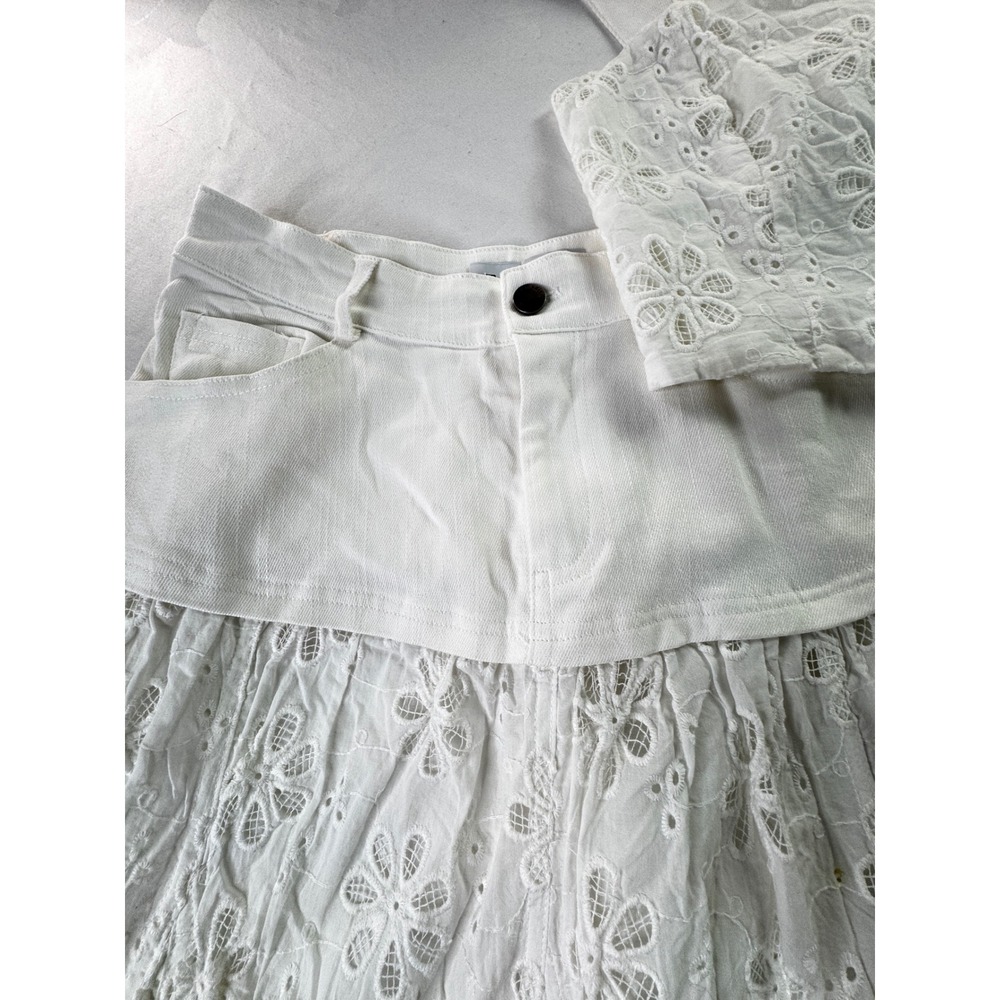 En Saison White Eyelet Two Piece Set Crop Top Maxi Skirt Cotton medium festival - Picture 13 of 16